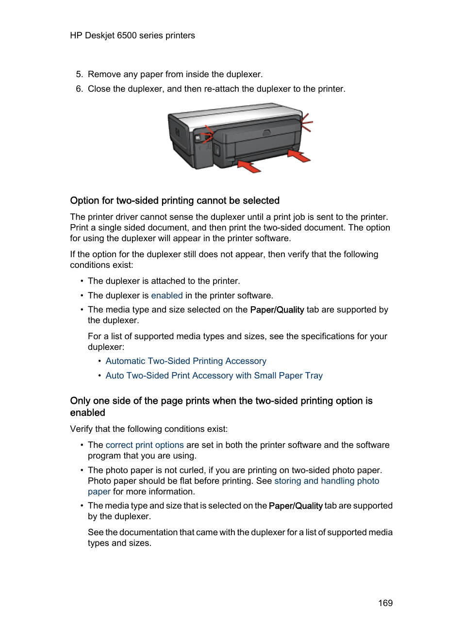 Option for two-sided printing cannot be selected | HP Deskjet 6540 Color Inkjet Printer User Manual | Page 169 / 201
