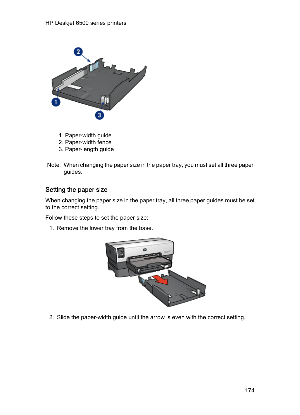 Setting the paper size | HP Deskjet 6540 Color Inkjet Printer User Manual | Page 174 / 201