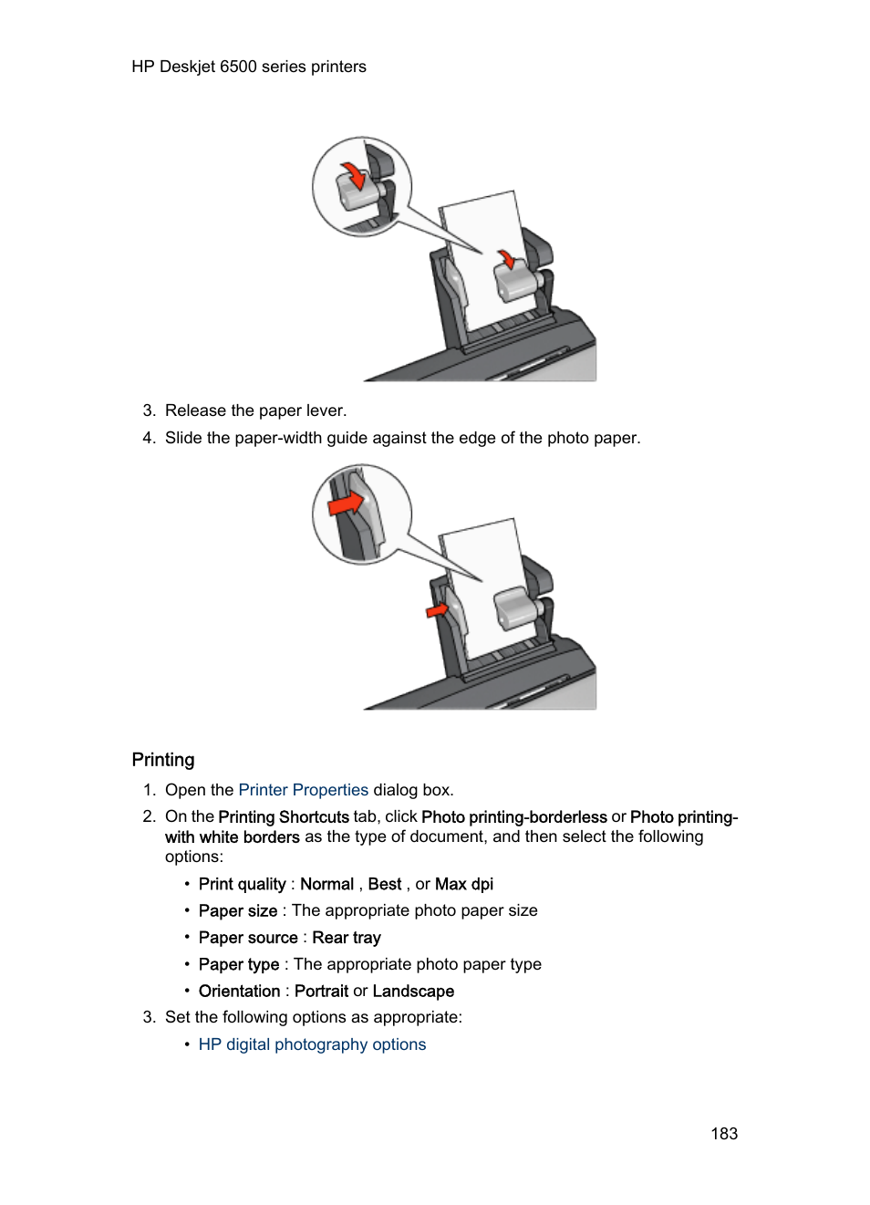 Printing | HP Deskjet 6540 Color Inkjet Printer User Manual | Page 183 / 201