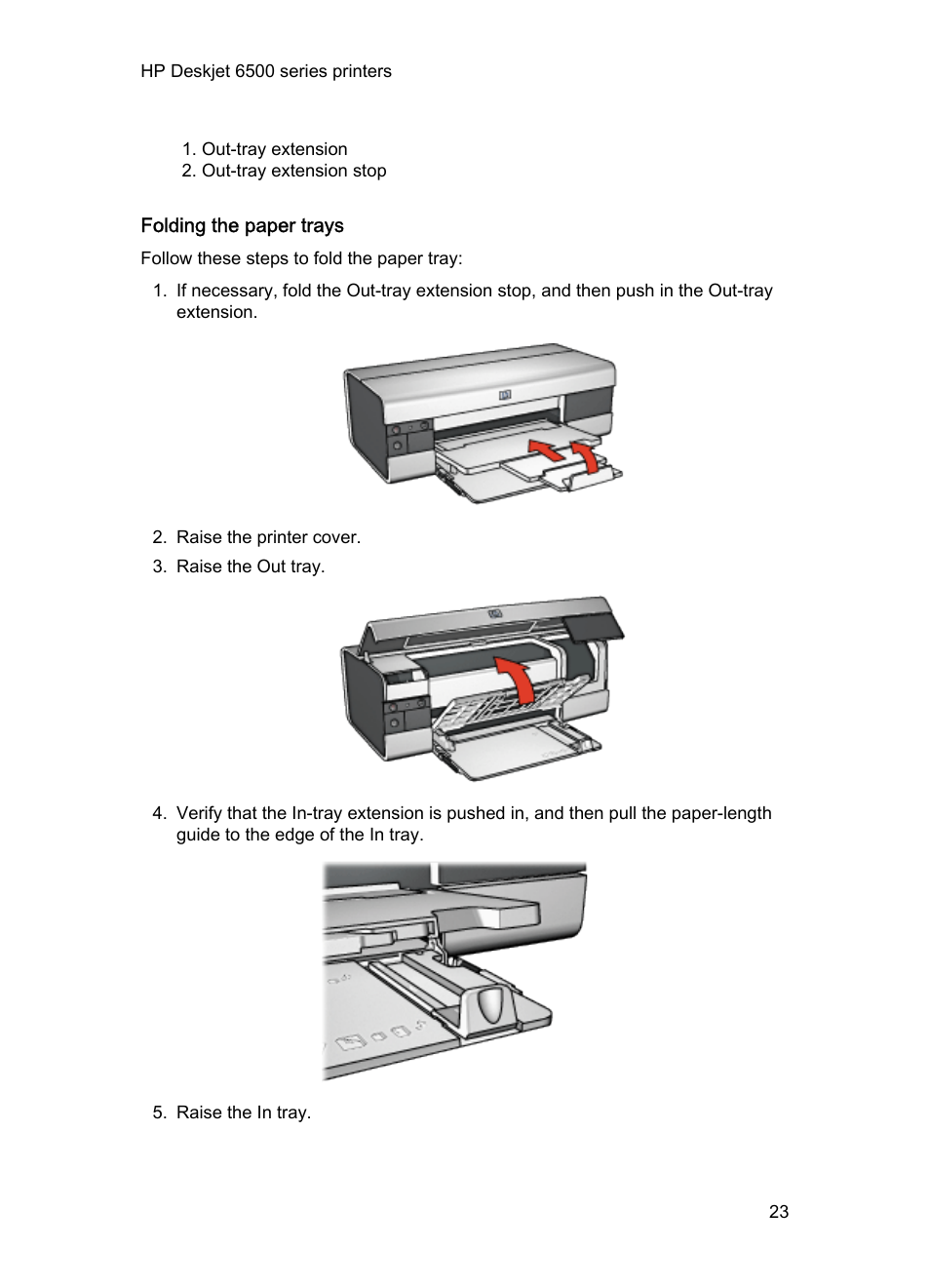 Folding the paper trays | HP Deskjet 6540 Color Inkjet Printer User Manual | Page 23 / 201