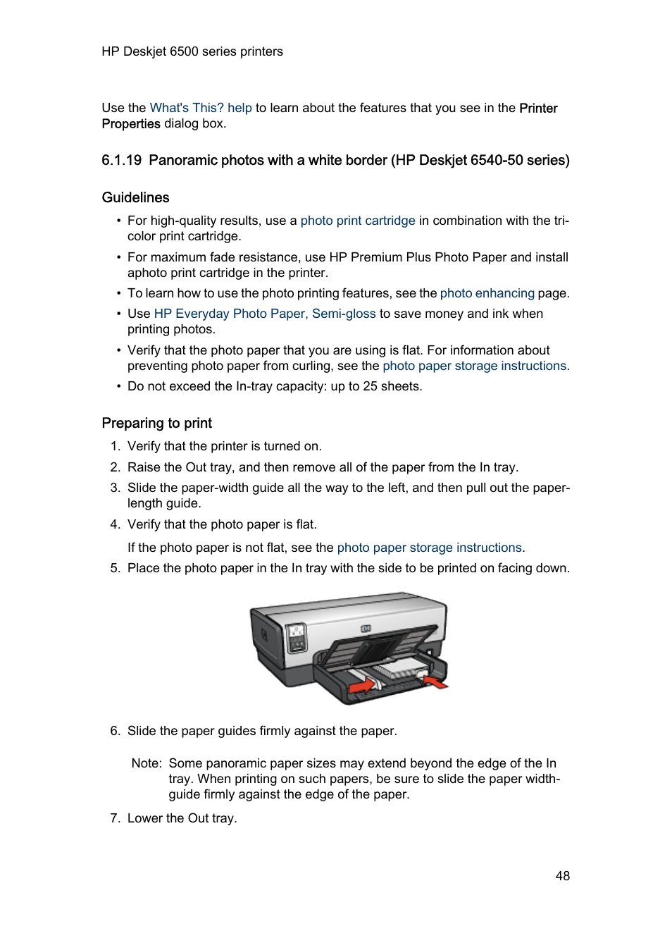 Guidelines, Preparing to print, Panoramic photo | With a white border | HP Deskjet 6540 Color Inkjet Printer User Manual | Page 48 / 201