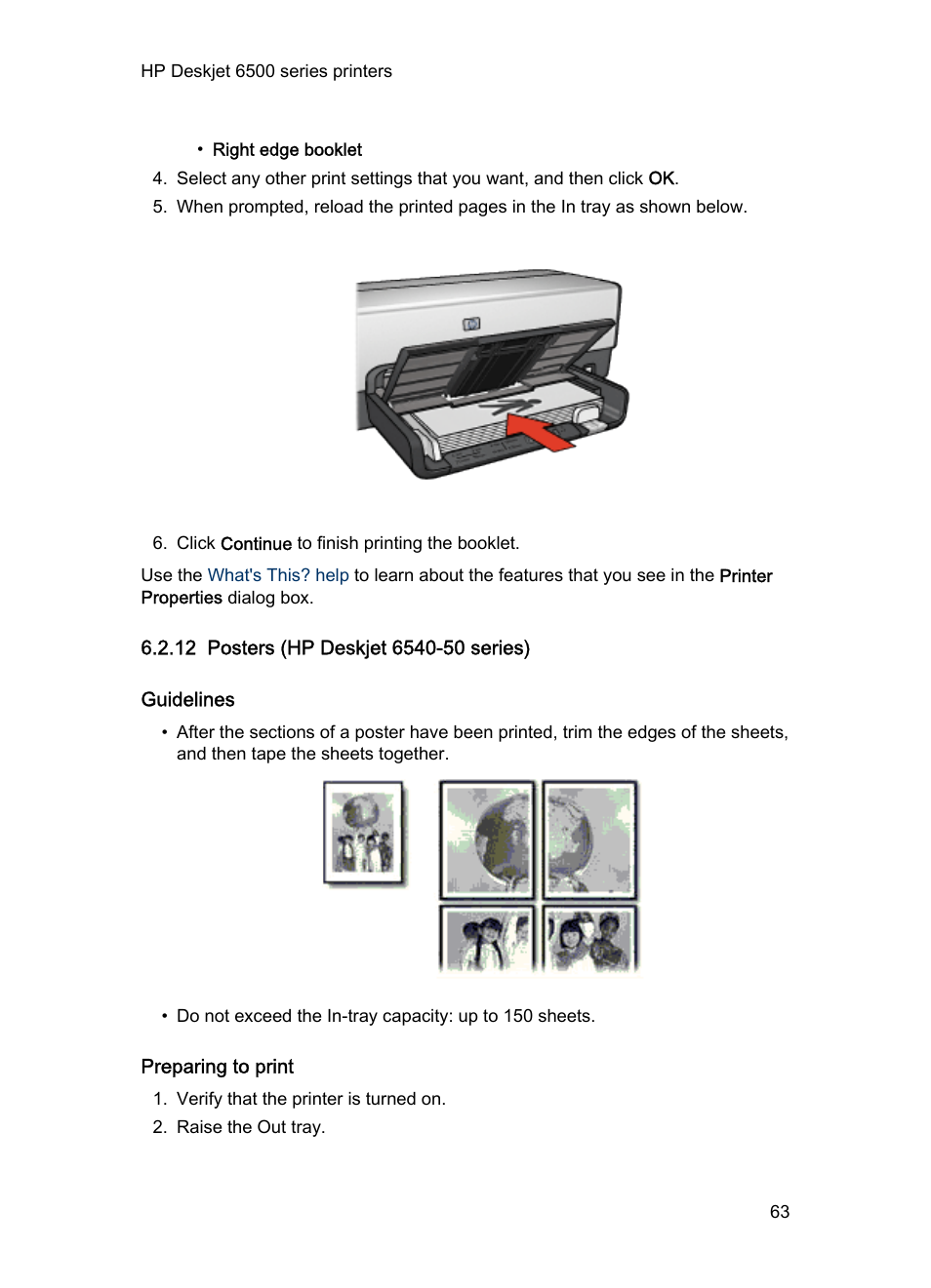 12 posters (hp deskjet 6540-50 series), Guidelines, Preparing to print | Posters | HP Deskjet 6540 Color Inkjet Printer User Manual | Page 63 / 201