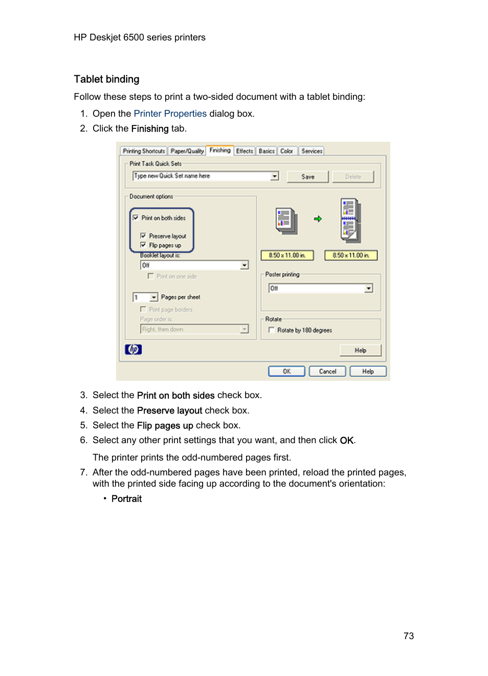 Tablet binding | HP Deskjet 6540 Color Inkjet Printer User Manual | Page 73 / 201