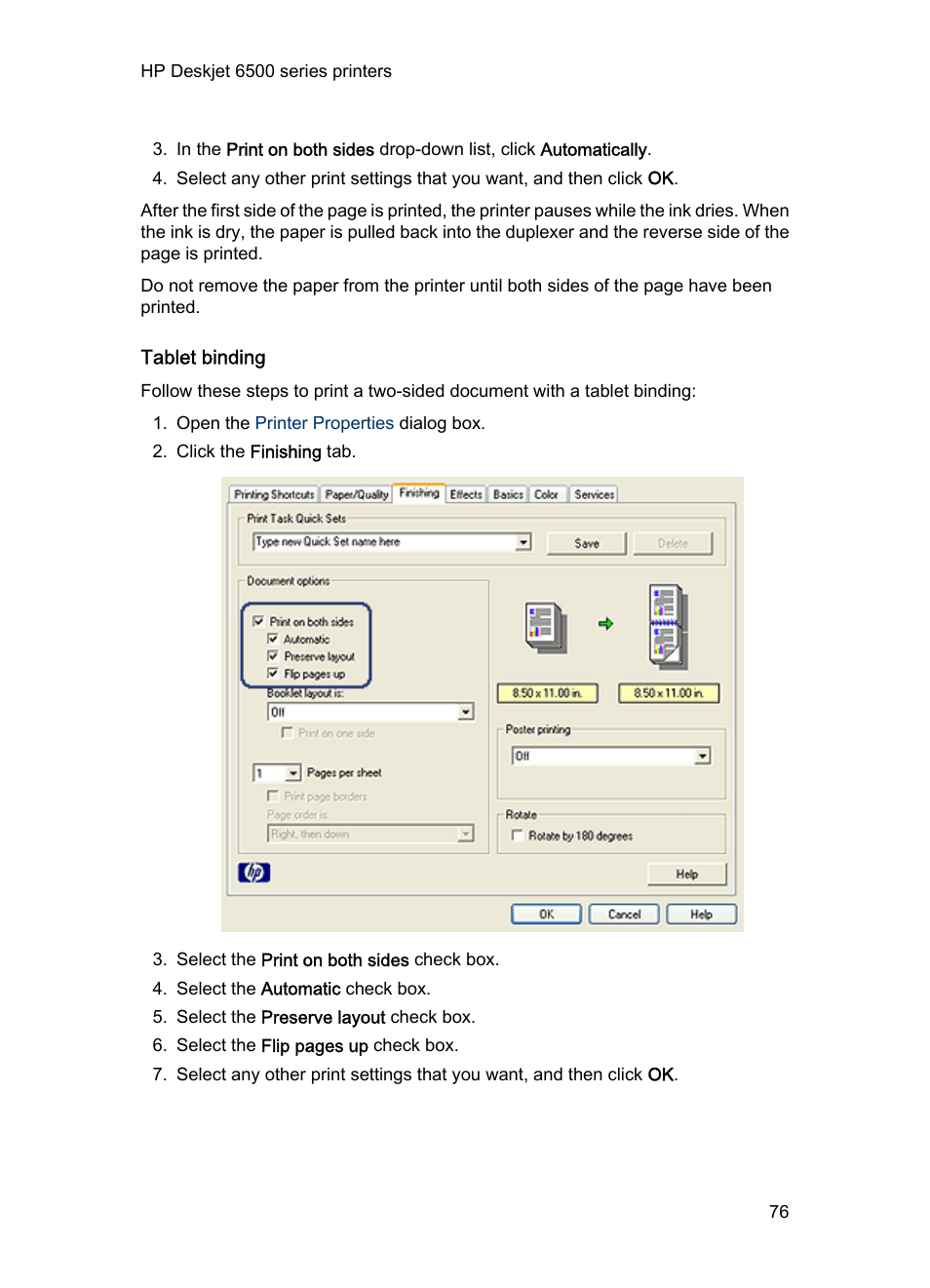 Tablet binding | HP Deskjet 6540 Color Inkjet Printer User Manual | Page 76 / 201