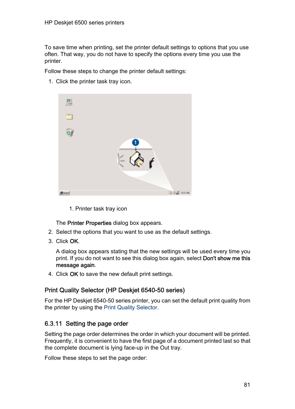 Print quality selector (hp deskjet 6540-50 series), Front to back | HP Deskjet 6540 Color Inkjet Printer User Manual | Page 81 / 201