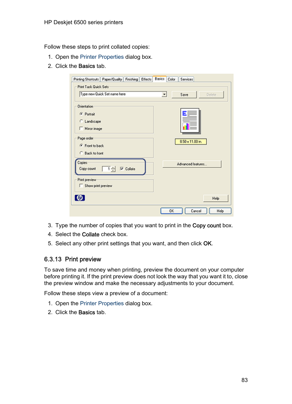 13 print preview, Preview | HP Deskjet 6540 Color Inkjet Printer User Manual | Page 83 / 201