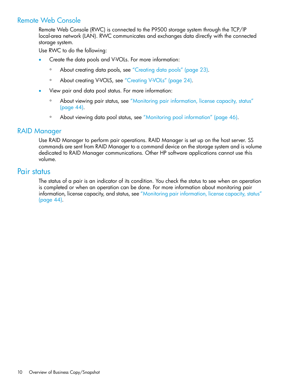 Remote web console, Raid manager, Pair status | Remote web console raid manager, Raid | HP XP RAID Manager Software User Manual | Page 10 / 129