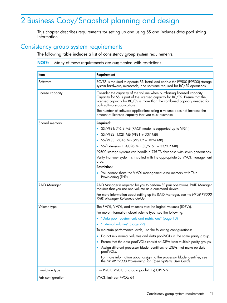 2 business copy/snapshot planning and design, Consistency group system requirements | HP XP RAID Manager Software User Manual | Page 11 / 129