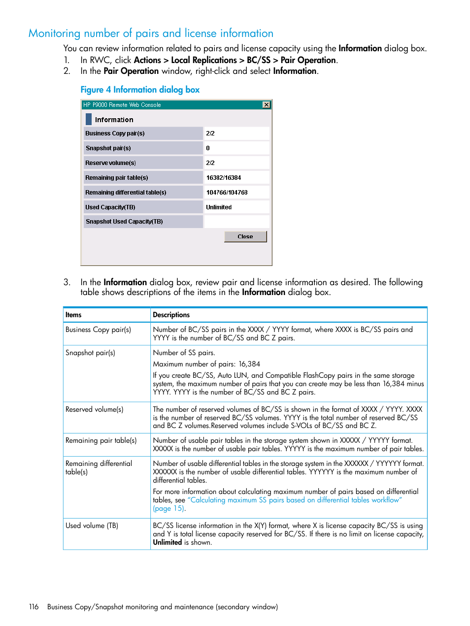 Monitoring number of pairs and license information | HP XP RAID Manager Software User Manual | Page 116 / 129