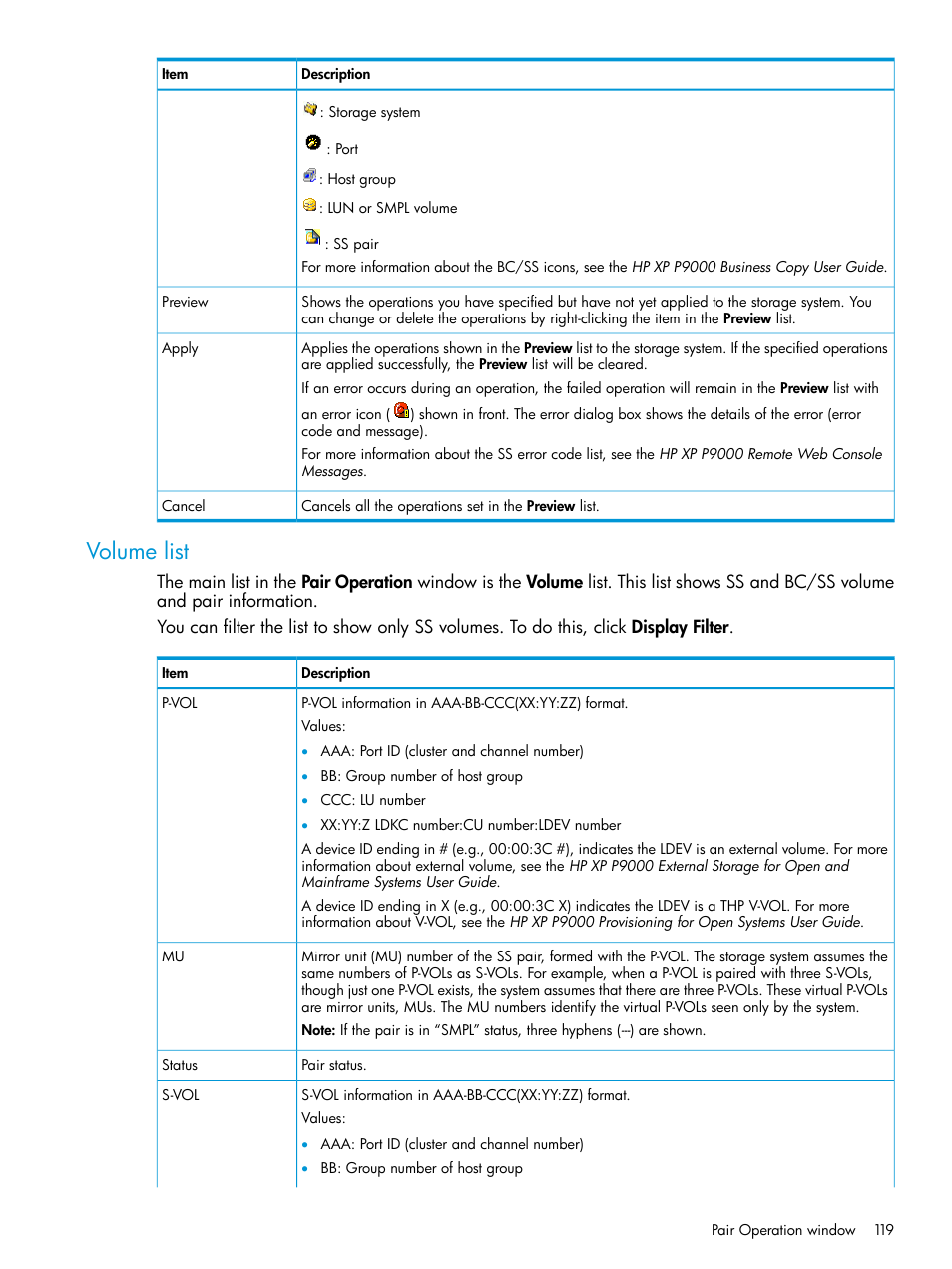 Volume list | HP XP RAID Manager Software User Manual | Page 119 / 129