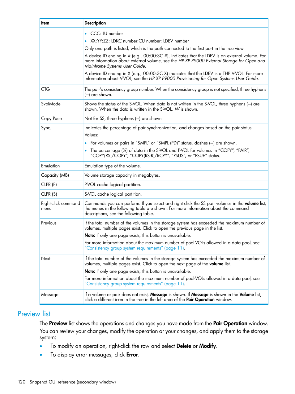 Preview list | HP XP RAID Manager Software User Manual | Page 120 / 129