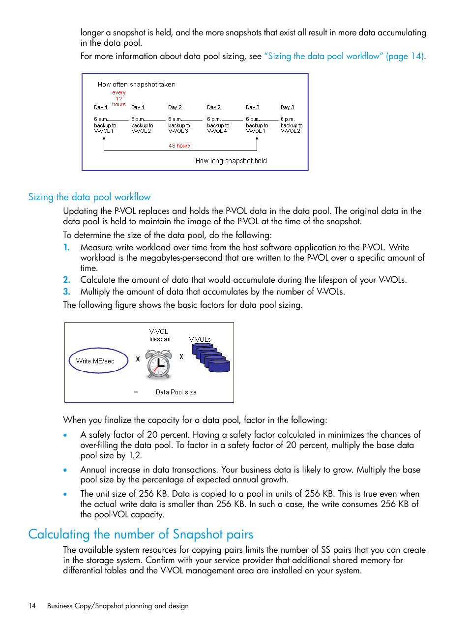 Sizing the data pool workflow, Calculating the number of snapshot pairs, Calculating | HP XP RAID Manager Software User Manual | Page 14 / 129