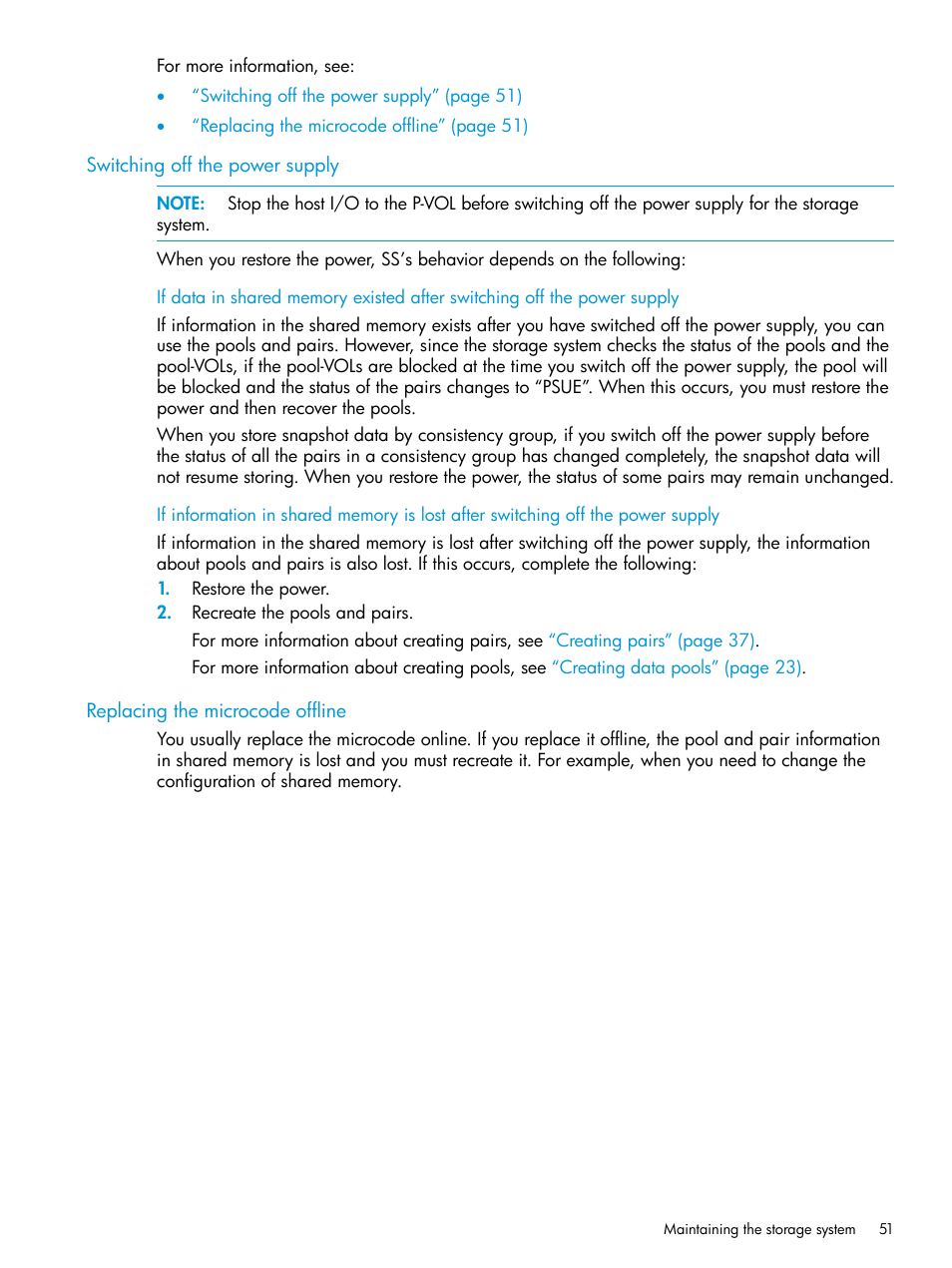 Switching off the power supply, Replacing the microcode offline | HP XP RAID Manager Software User Manual | Page 51 / 129