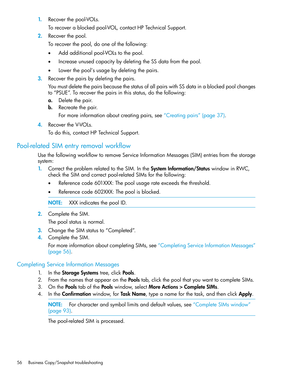 Pool-related sim entry removal workflow, Completing service information messages | HP XP RAID Manager Software User Manual | Page 56 / 129