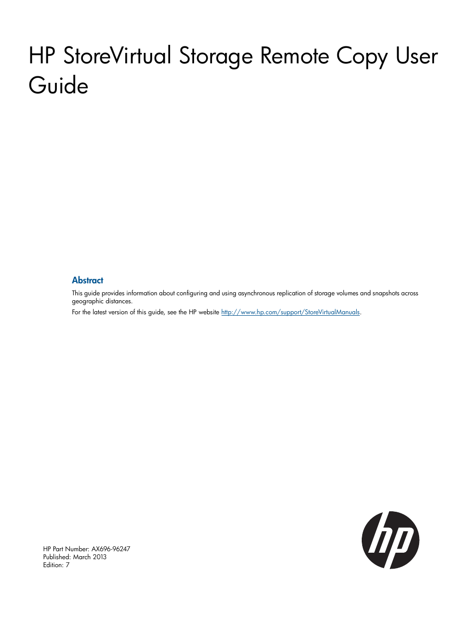 HP LeftHand P4000 Virtual SAN Appliance Software User Manual | 59 pages