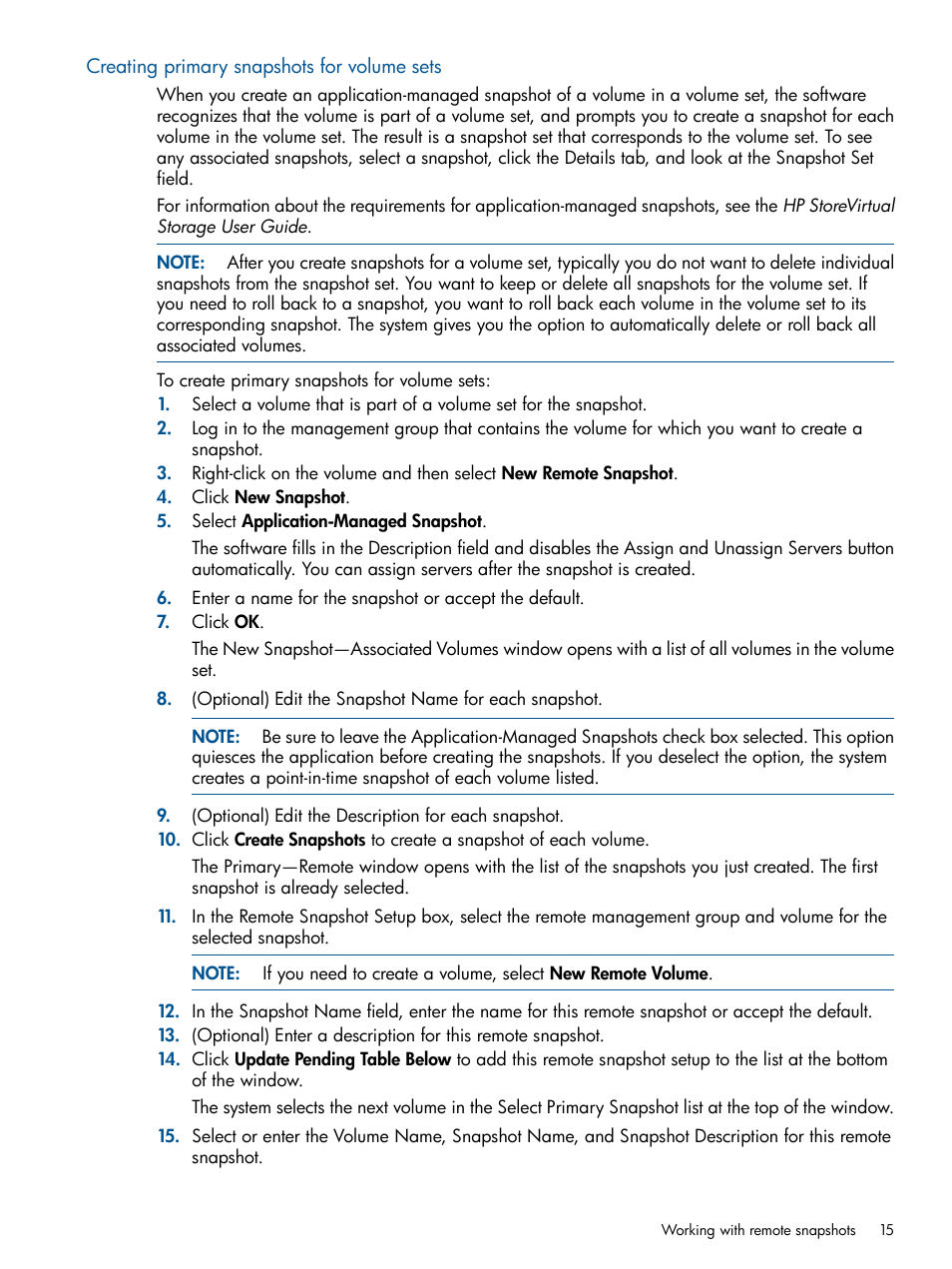 Creating primary snapshots for volume sets | HP LeftHand P4000 Virtual SAN Appliance Software User Manual | Page 15 / 59