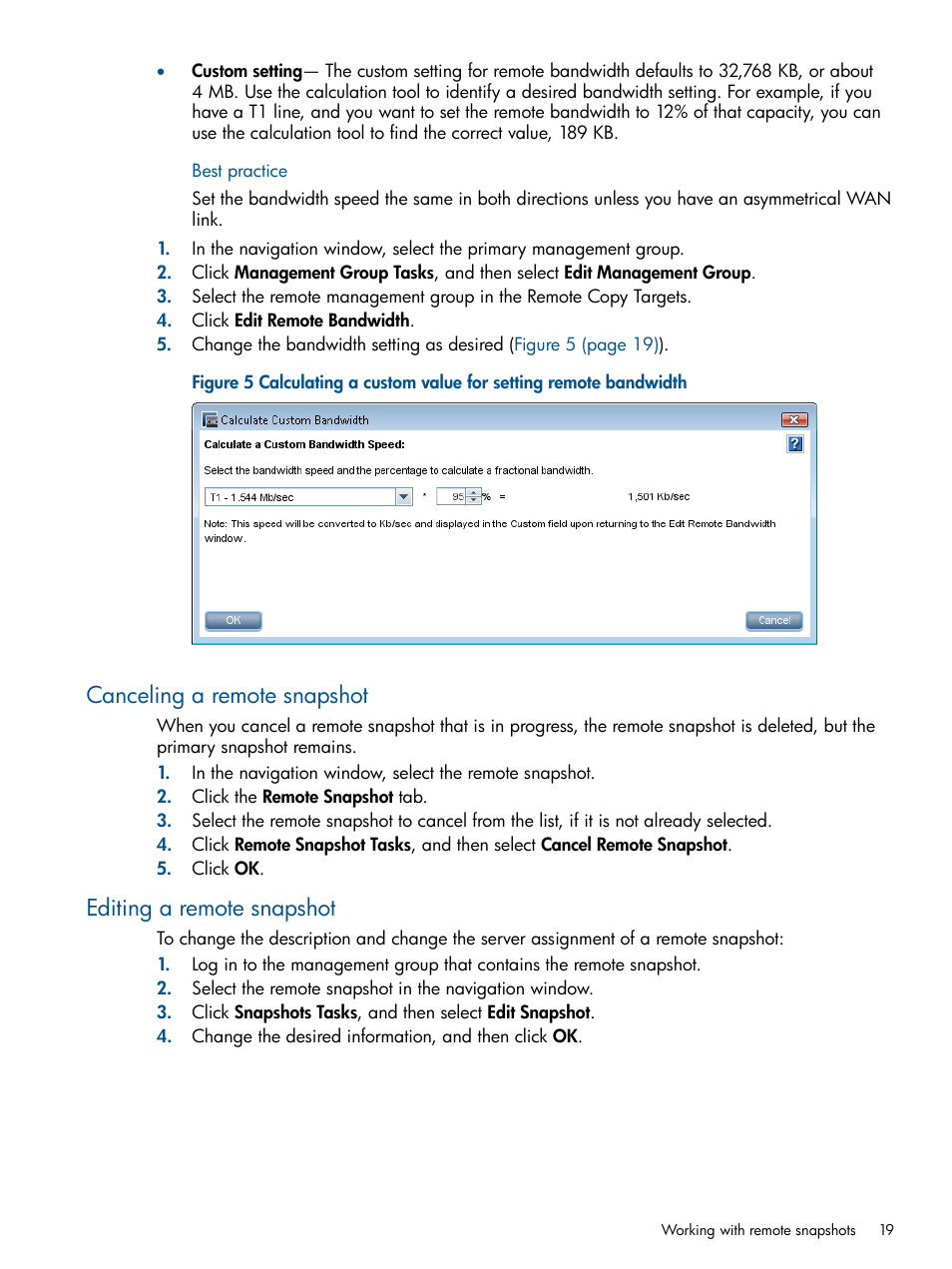 Canceling a remote snapshot, Editing a remote snapshot | HP LeftHand P4000 Virtual SAN Appliance Software User Manual | Page 19 / 59