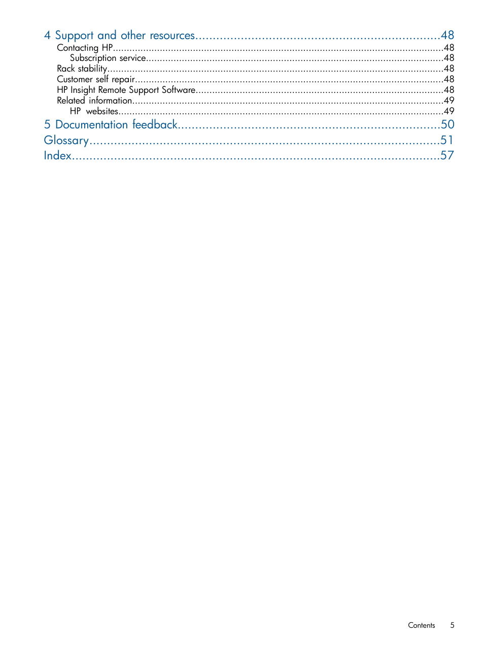 4 support and other resources, 5 documentation feedback glossary index | HP LeftHand P4000 Virtual SAN Appliance Software User Manual | Page 5 / 59