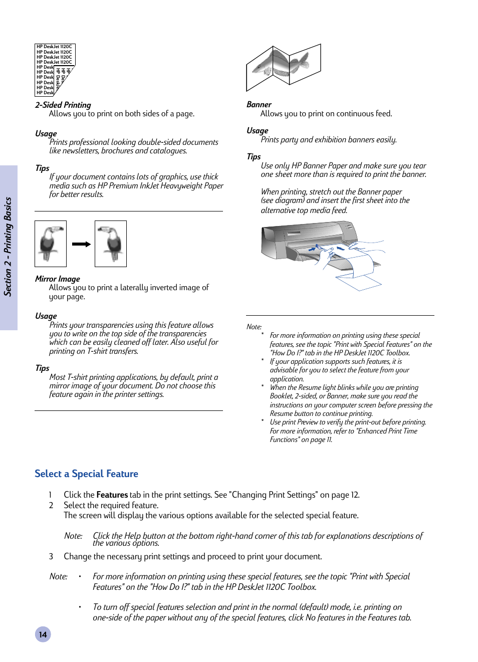 Select a special feature | HP Deskjet 1120cxi Printer User Manual | Page 16 / 31
