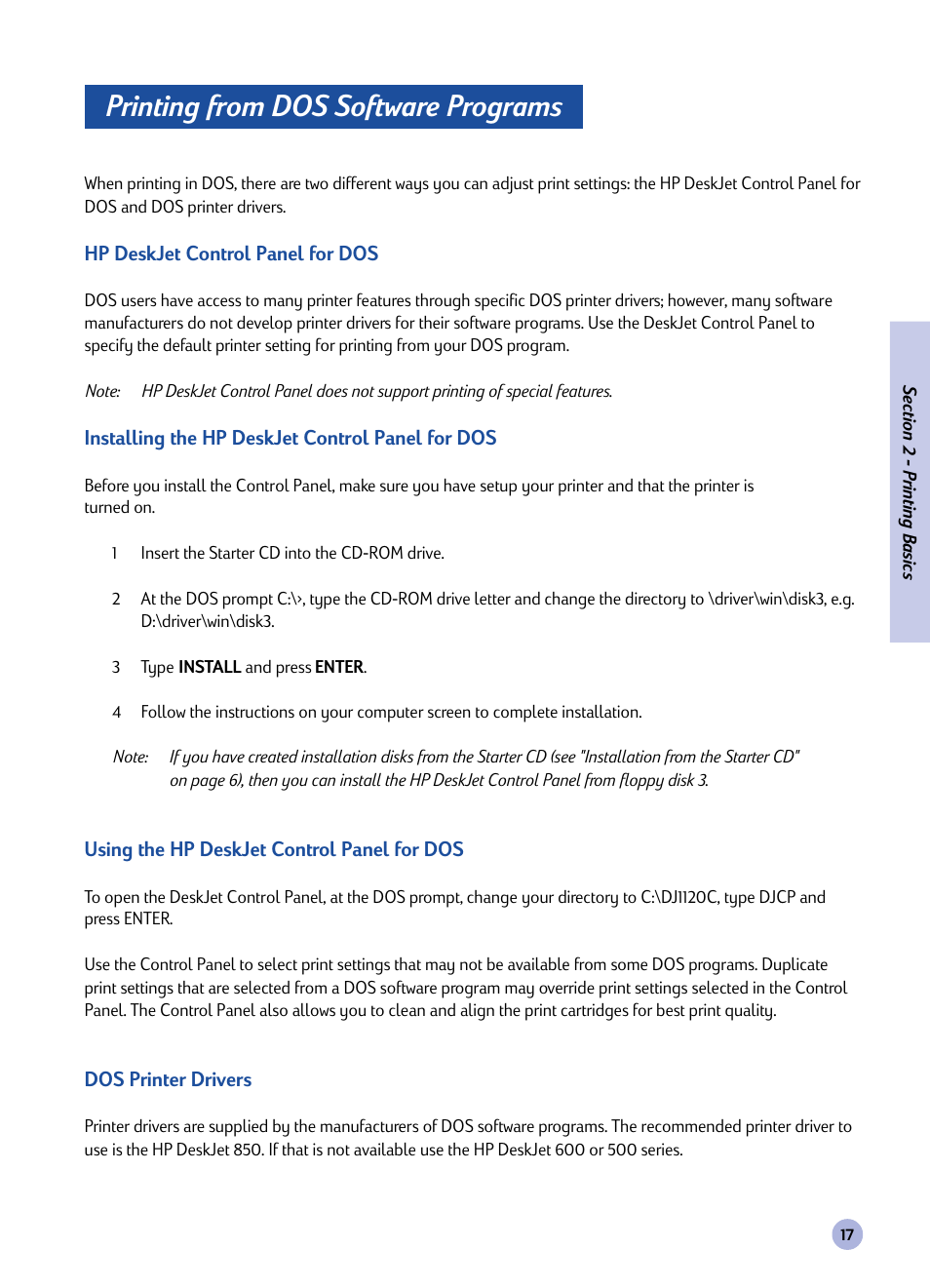 Printing from dos software programs | HP Deskjet 1120cxi Printer User Manual | Page 19 / 31