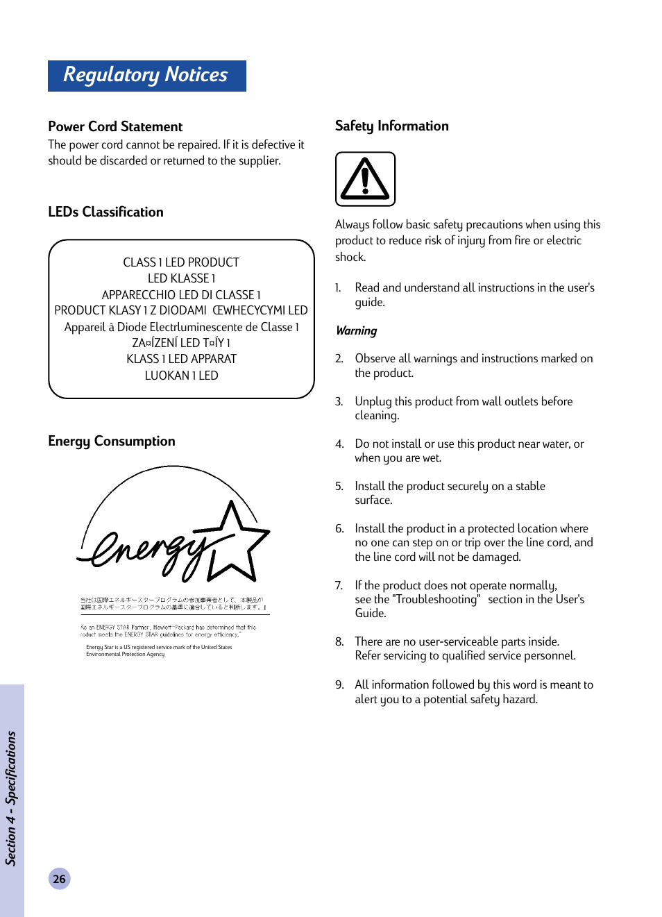 Regulatory notice, Regulatory notices | HP Deskjet 1120cxi Printer User Manual | Page 28 / 31