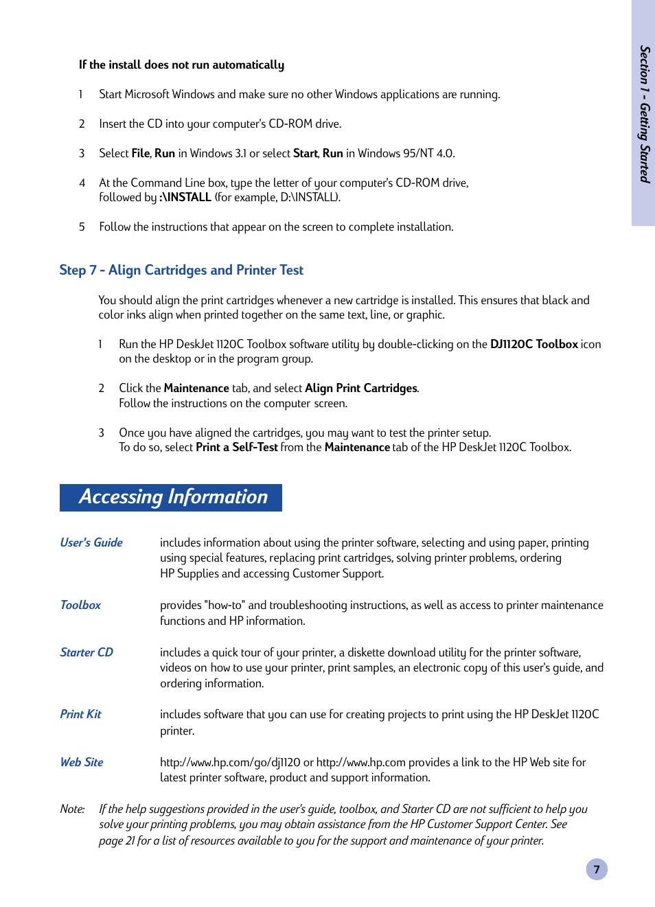 Accessing information | HP Deskjet 1120cxi Printer User Manual | Page 9 / 31