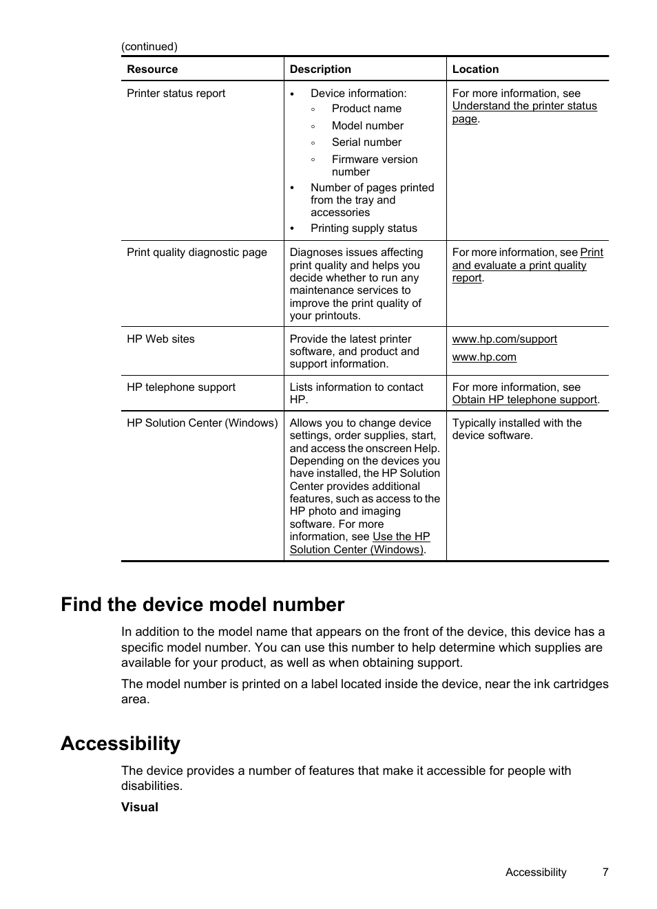 Find the device model number, Accessibility, Find the device model number accessibility | HP Officejet 7000 Wide Format Printer - E809a User Manual | Page 11 / 144