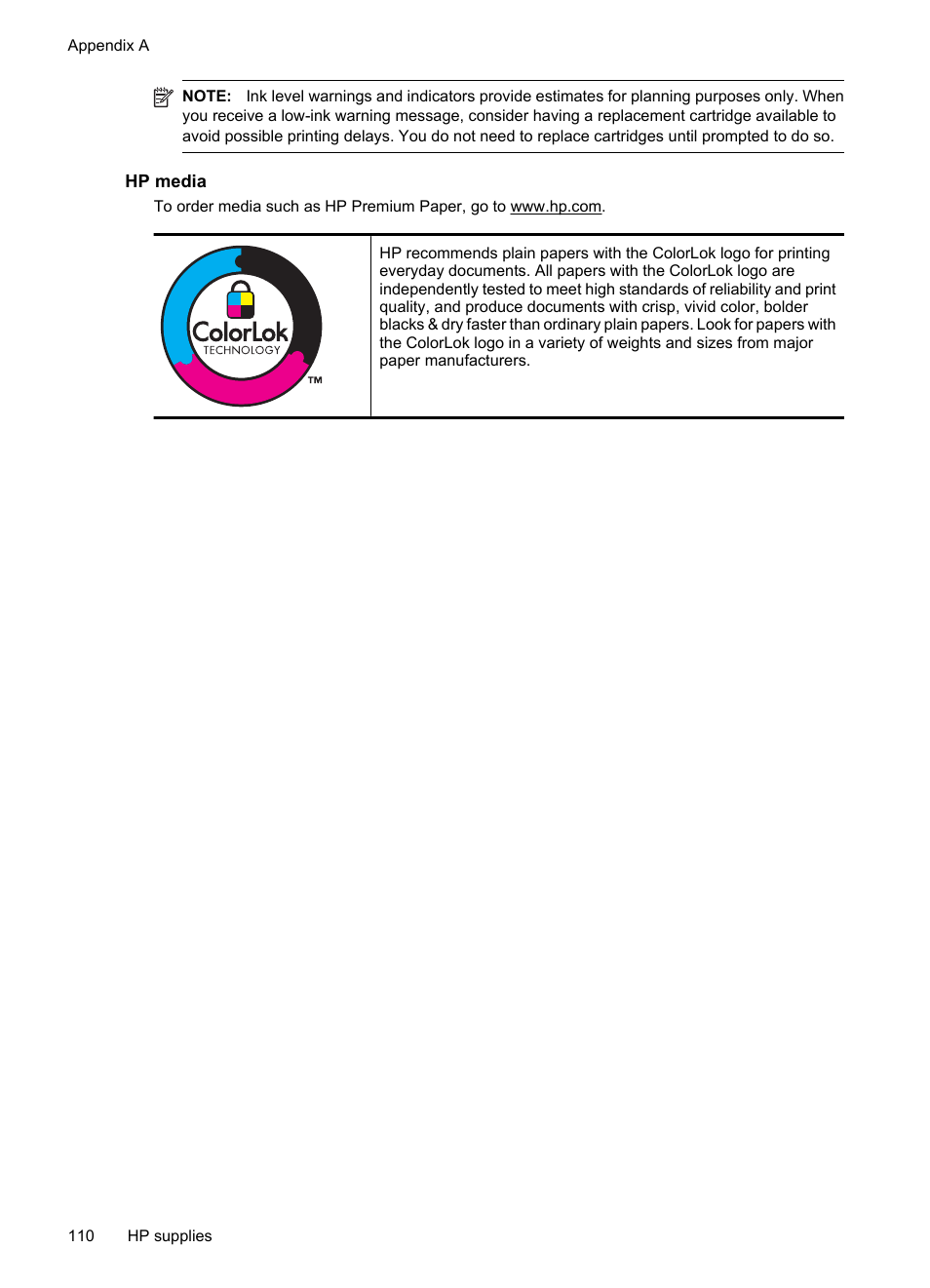 Hp media | HP Officejet 7000 Wide Format Printer - E809a User Manual | Page 114 / 144