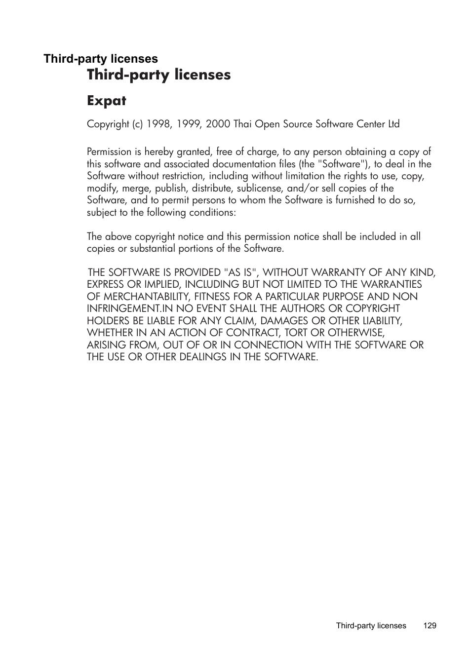 Third-party licenses, Expat | HP Officejet 7000 Wide Format Printer - E809a User Manual | Page 133 / 144