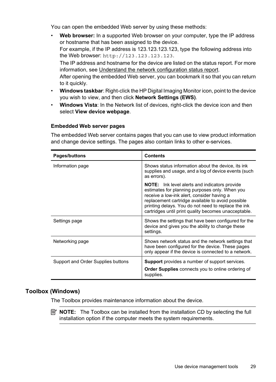 Toolbox (windows) | HP Officejet 7000 Wide Format Printer - E809a User Manual | Page 33 / 144