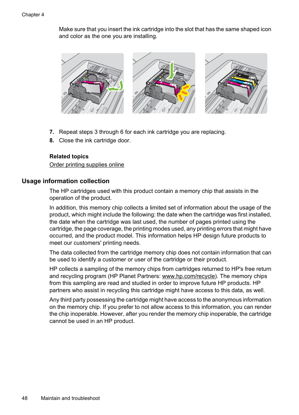 Usage information collection | HP Officejet 7000 Wide Format Printer - E809a User Manual | Page 52 / 144