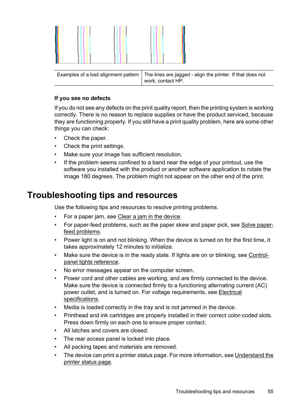 If you see no defects, Troubleshooting tips and resources | HP Officejet 7000 Wide Format Printer - E809a User Manual | Page 59 / 144