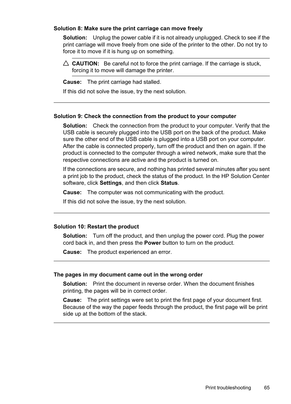 Solution 10: restart the product | HP Officejet 7000 Wide Format Printer - E809a User Manual | Page 69 / 144