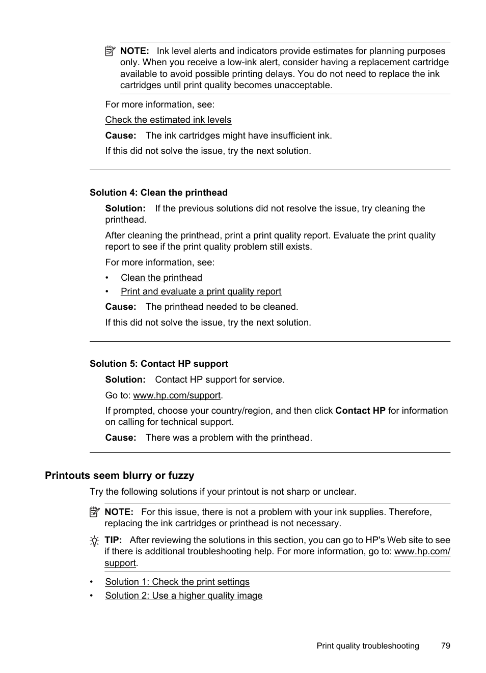 Printouts seem blurry or fuzzy, Solution 4: clean the printhead, Solution 5: contact hp support | HP Officejet 7000 Wide Format Printer - E809a User Manual | Page 83 / 144