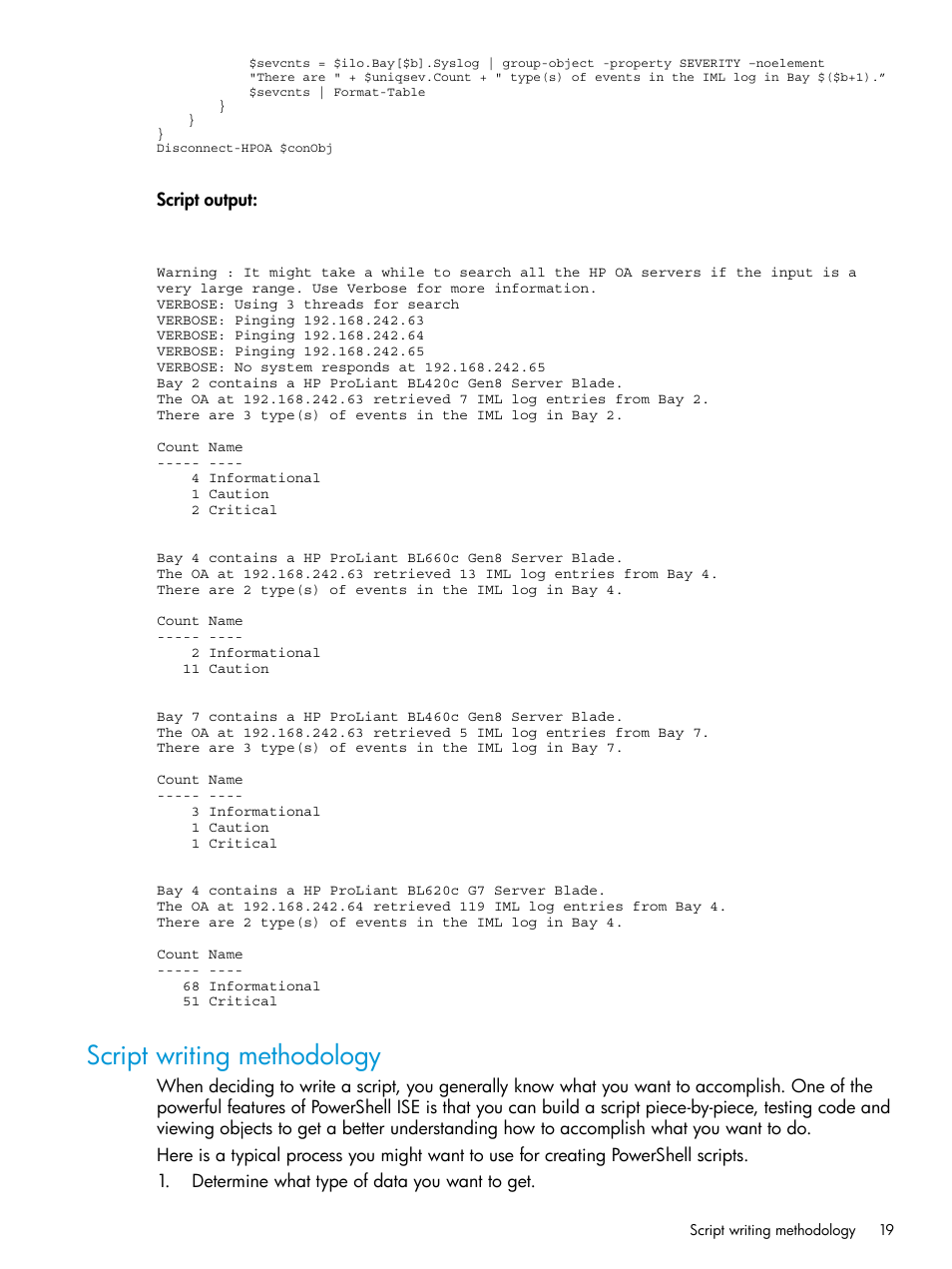 Script writing methodology | HP Scripting Tools for Windows PowerShell User Manual | Page 19 / 24