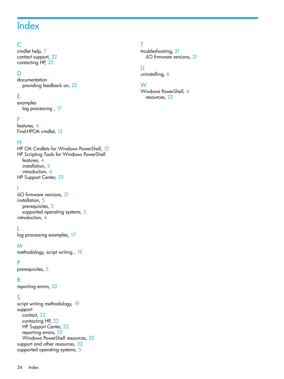 Index | HP Scripting Tools for Windows PowerShell User Manual | Page 24 / 24