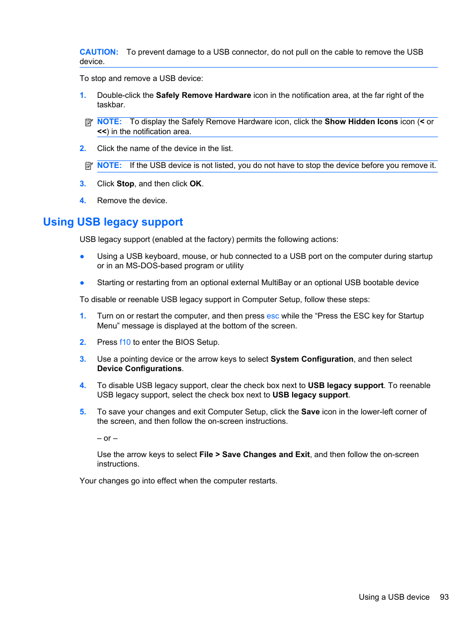 Using usb legacy support | HP EliteBook 2740p Tablet-PC User Manual | Page 105 / 177