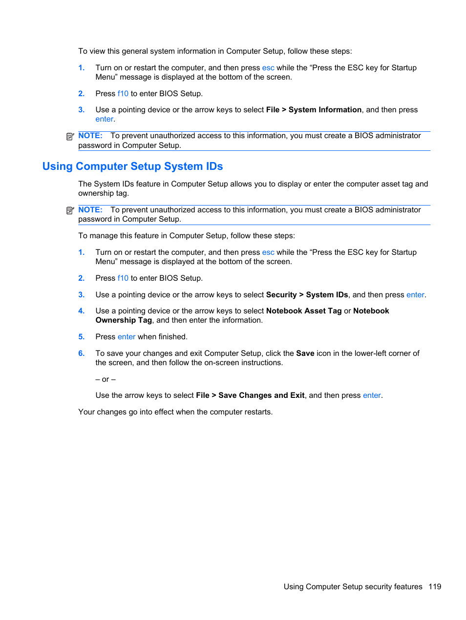 Using computer setup system ids | HP EliteBook 2740p Tablet-PC User Manual | Page 131 / 177