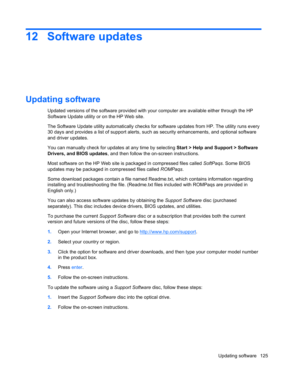 Software updates, Updating software, 12 software updates | HP EliteBook 2740p Tablet-PC User Manual | Page 137 / 177