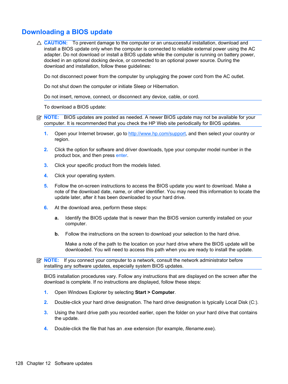 Downloading a bios update | HP EliteBook 2740p Tablet-PC User Manual | Page 140 / 177