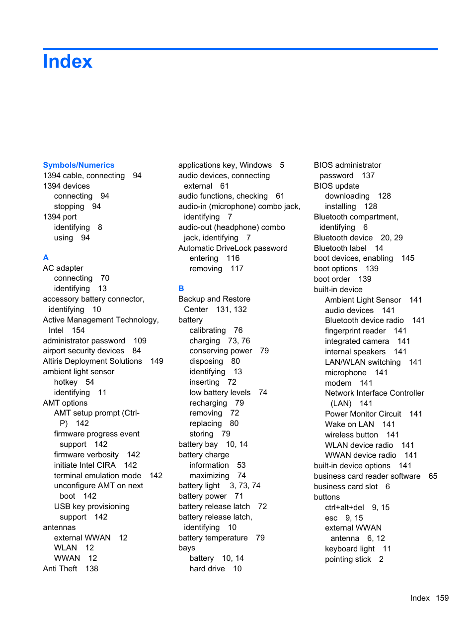 Index | HP EliteBook 2740p Tablet-PC User Manual | Page 171 / 177