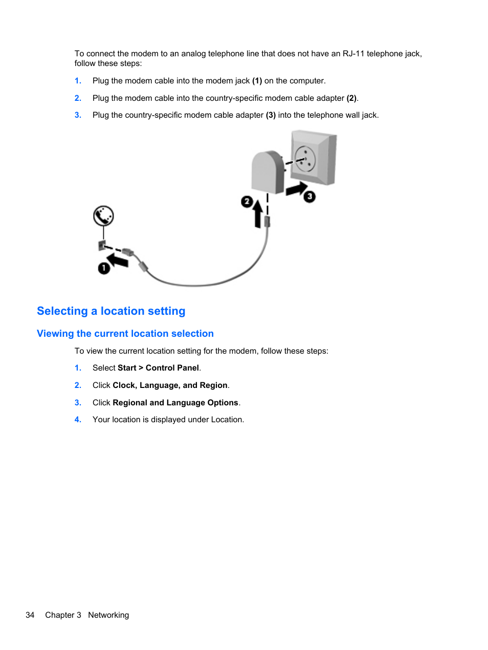 Selecting a location setting, Viewing the current location selection | HP EliteBook 2740p Tablet-PC User Manual | Page 46 / 177