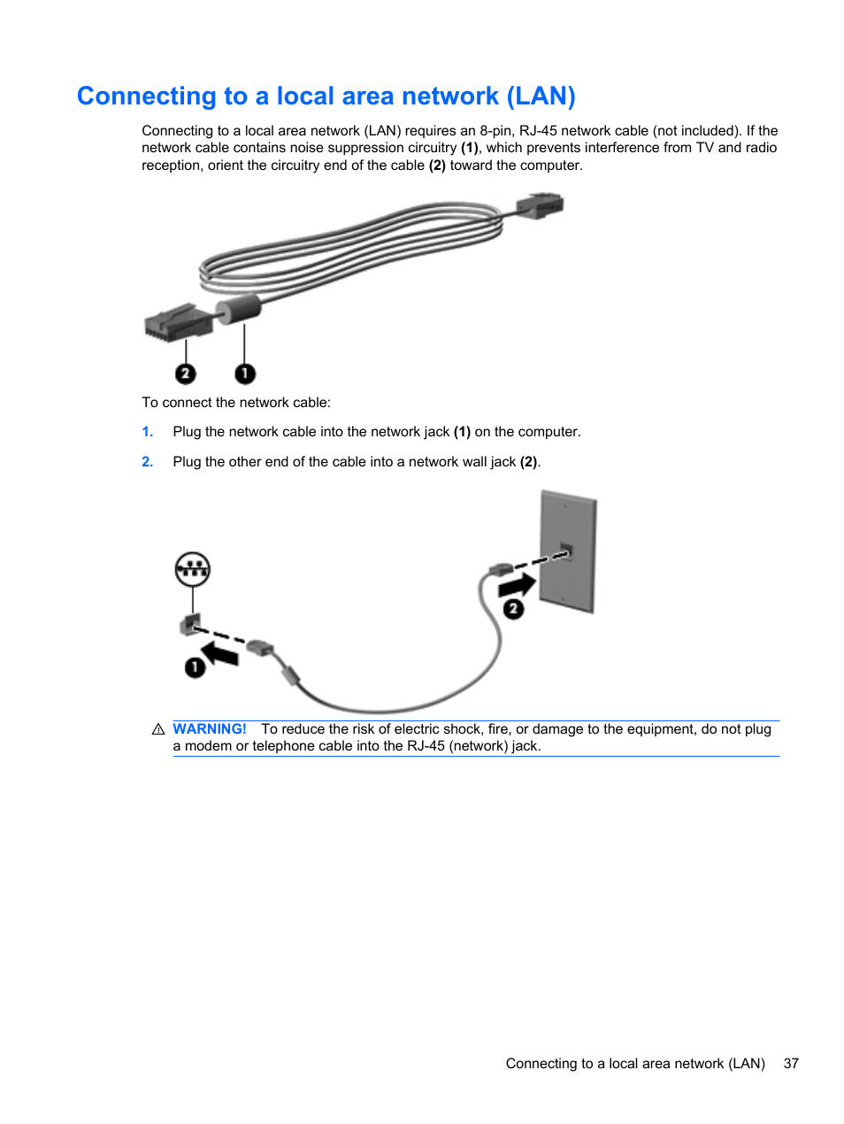 Connecting to a local area network (lan) | HP EliteBook 2740p Tablet-PC User Manual | Page 49 / 177