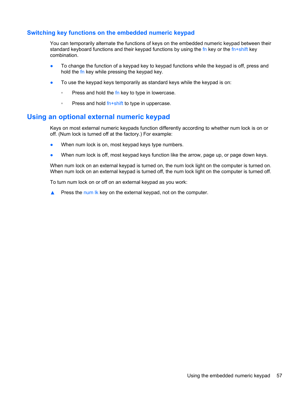 Using an optional external numeric keypad | HP EliteBook 2740p Tablet-PC User Manual | Page 69 / 177