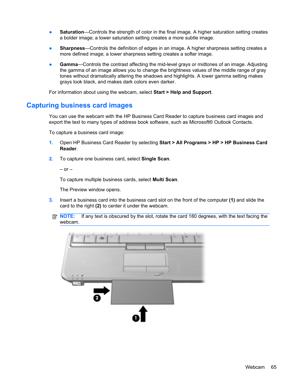 Capturing business card images | HP EliteBook 2740p Tablet-PC User Manual | Page 77 / 177