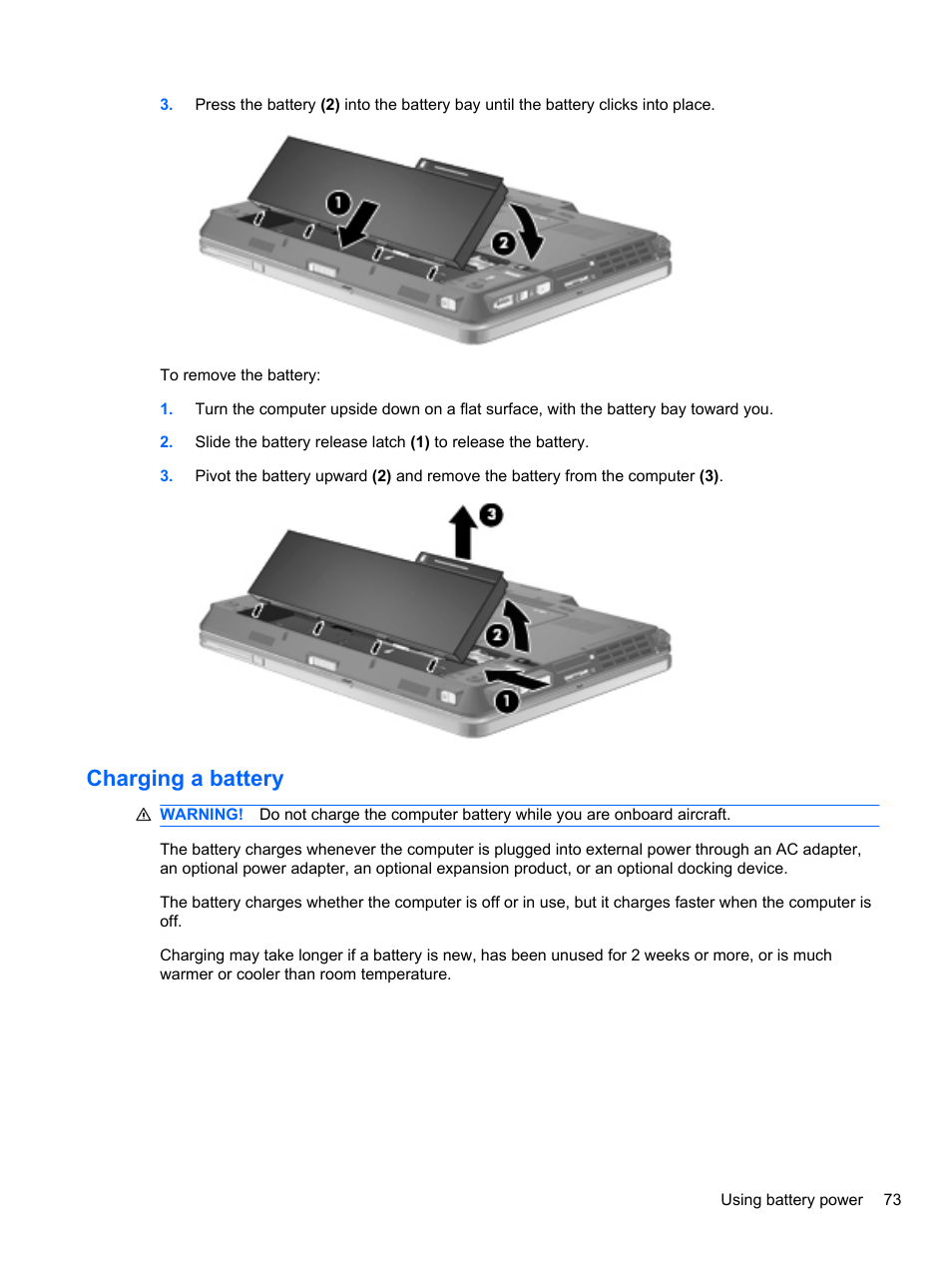 Charging a battery | HP EliteBook 2740p Tablet-PC User Manual | Page 85 / 177