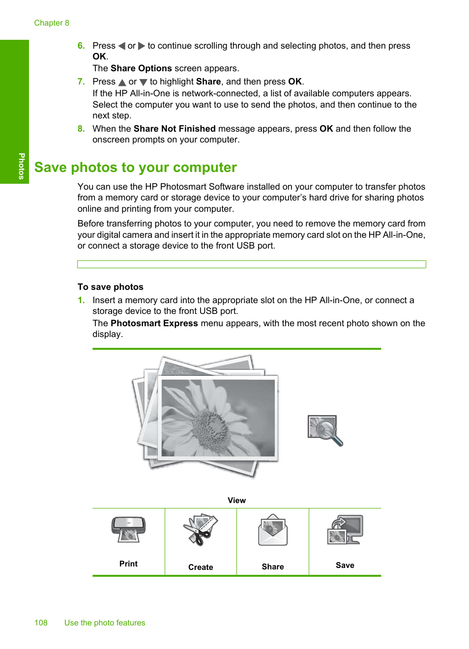 Save photos to your computer | HP Photosmart C7200 Series User Manual | Page 109 / 309