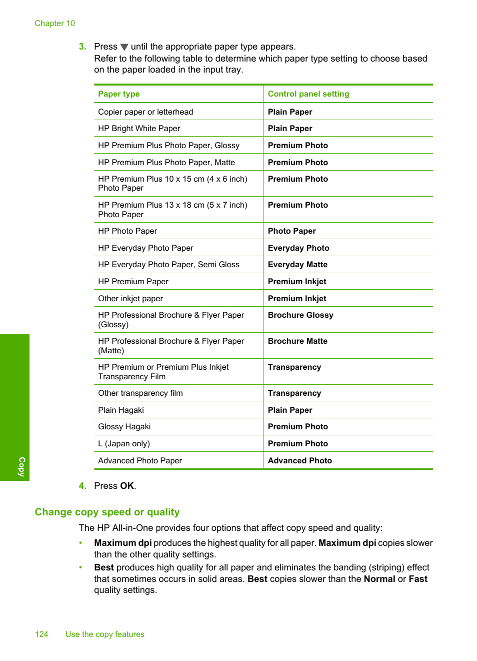 Change copy speed or quality | HP Photosmart C7200 Series User Manual | Page 125 / 309