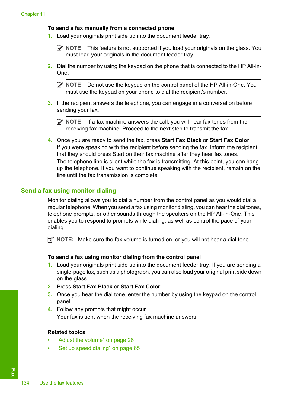 Send a fax using monitor dialing | HP Photosmart C7200 Series User Manual | Page 135 / 309