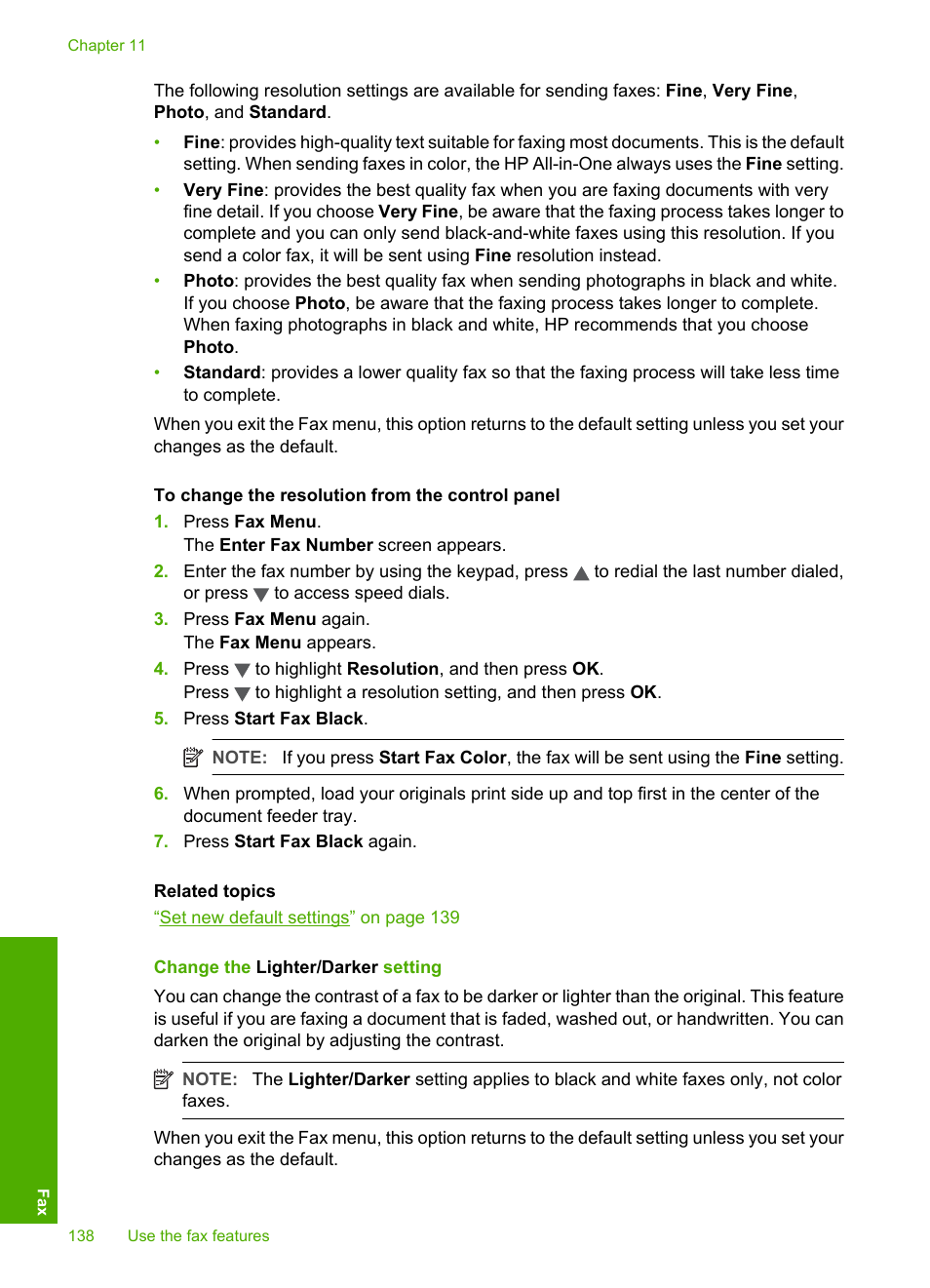 Change the lighter/darker setting | HP Photosmart C7200 Series User Manual | Page 139 / 309